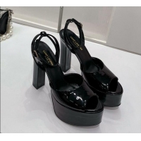 Low Cost Saint Laurent Patent Leather High Heel Platform Sandals 15.5 Black 101156