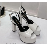 Best Price Saint Laurent Patent Leather High Heel Platform Sandals 15.5 White 101159