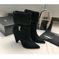 Stylish Saint Laurent Nike Ankle Boots in Suede and Monogram 8.5cm Black 101164