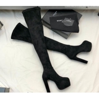 Sumptuous Saint Laurent Suede Over-Knee High Platform Boots 9.5cm Black 101166