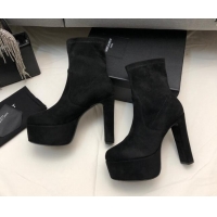 Duplicate Saint Laurent Suede Ankle Platform Boots 9.5cm Black 101168 