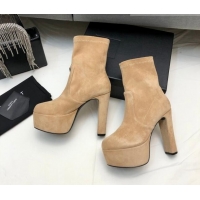 Top Design Saint Laurent Suede Ankle Platform Boots 9.5cm Camel 101169