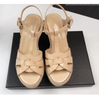 Classic Hot Saint Laurent Patent Leather Wedge Sandals 11cm Apricot 101403