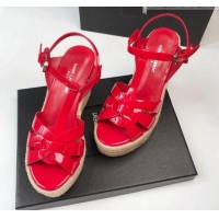 Stylish Saint Laurent Patent Leather Wedge Sandals 11cm Red 101404