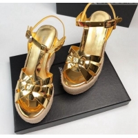 Duplicate Saint Laurent Metallic Leather Wedge Sandals 11cm Gold 101411