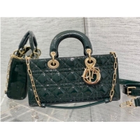 Good Quality MEDIUM LADY D-JOY BAG Patent Cannage Calfskin M0540ON blackish green