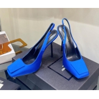 Stylish Saint Laurent Maxine Slingback Pumps in Crepe De Chine 11.5cm Heel Blue 114062