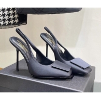 Best Price Saint Laurent Maxine Slingback Pumps in Crepe De Chine 11.5cm Heel Black 1114061