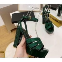 Classic Saint Laurent Tribute Platform Sandals with Crystals Green 122460