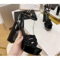 Best Price Saint Laurent Tribute Platform Sandals with Crystals Black 122462