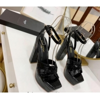 Best Grade Saint Laurent Tribute Platform Sandals in Crocodile Leather Black 122463