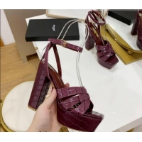 Purchase Saint Laurent Tribute Platform Sandals in Crocodile Leather Burgundy 122464