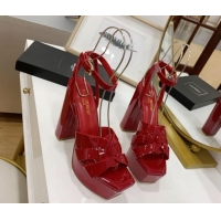 Duplicate Saint Laurent Tribute Platform Sandals 13.5cm Heel in Patent Leather Red 122468