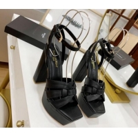 Best Price Saint Laurent Tribute Platform Sandals in Calf Leather Black 122471