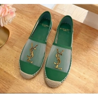 Good Quality Saint Laurent YSL Mesh and Leather Espadrilles Green 122640