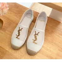 Unique Style Saint Laurent YSL Mesh and Leather Espadrilles White 122642