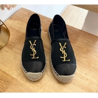 Grade Quality Saint Laurent YSL Mesh and Leather Espadrilles Black 122643