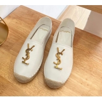 Classic Hot Saint Laurent YSL Lambskin Espadrilles White 2122645