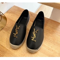 Good Quality Saint Laurent YSL Lambskin Espadrilles Black 122646