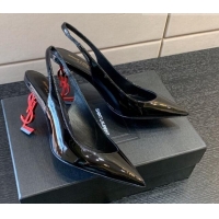 Shop Duplicate Saint Laurent Patent Leather YSL High Heel Slingback Pumps 8.5cm Black/Red 122860