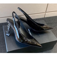 Top Grade Saint Laurent Patent Leather YSL High Heel Slingback Pumps 8.5cm All Black 122861