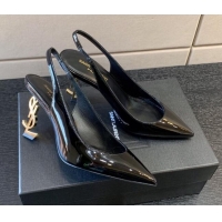 Durable Saint Laurent Patent Leather YSL High Heel Slingback Pumps 8.5cm Black/Gold 122864