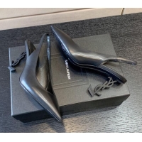 Stylish Saint Laurent Calfskin YSL High Heel Slingback Pumps 8.5cm All Black 122862