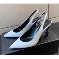 Sumptuous Saint Laurent Calfskin YSL High Heel Slingback Pumps 8.5cm White/Black 122863