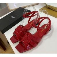 Purchase Saint Laurent Tribute Patent Leather Flat Sandals Red 022550