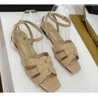 Good Looking Saint Laurent Tribute Patent Leather Flat Sandals Nude 022553