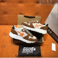 Inexpensive Golden Goose Running Sole Sneakers in Suede with Orange Star G0159 Brown 2022