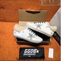 ​Buy Discount Golden Goose Super-Star Sneaker in Leather and Shearling with Glitter G0160 Silver Star White 2022