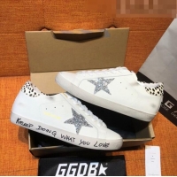 Famous Brand Golden Goose Super-Star Calfskin Sneakers with Glitter G0177 Silver Star White 2022