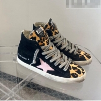 Cheap Golden Goose Francy High-top Sneakers in Suede and Horse Fur G0186 Black/Leopard Print 2022