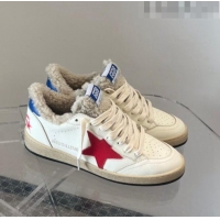 Best Price Golden Goose Ball Star Sneakers in Calfskin and Shearling with G10187 Red Star White 2022