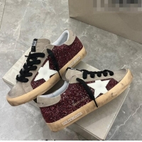 ​Pretty Style Golden Goose Super-Star Sneakers in Red glitter and grey suede with white leather star 9050 2023