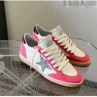 ​Promotional Golden Goose Ball Star sneakers in white nappa leather with silver glitter star and fluorescent lobster-col