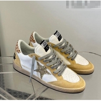 ​Top Design Golden Goose Ball Star sneakers in white nappa leather and yellow Suede with gold glitter star 9053 2023