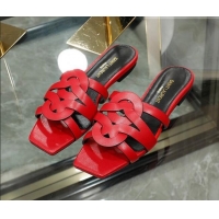 Popular Style Saint Laurent Lambskin Flat Slide Sandals Red 0324049