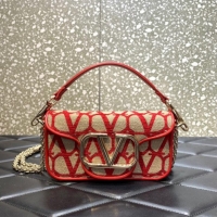 Classic Specials VALENTINO V-logo MINI LOCO sheepskin and fabric handbag QJ4A red