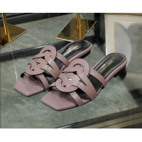 Grade Quality Saint Laurent Lambskin Flat Slide Sandals Powder Pink 30324051