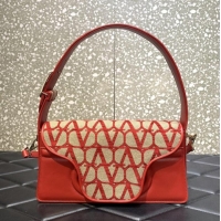 Top Grade VALENTINO V-logo LOCO sheepskin and fabric handbag 2560 red