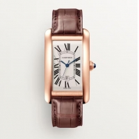 Cartier Tank Americaine Fashionable 18k Rose Gold Ladies Swiss Quartz Wristwatch-W2607456