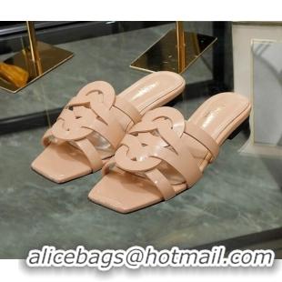 Perfect Saint Laurent Flat Slide Sandals in Patent Leather Nude 324070