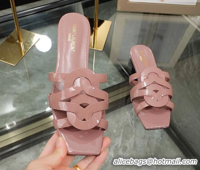 Duplicate Saint Laurent Flat Slide Sandals in Patent Leather Pink 324072