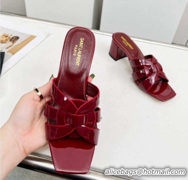 Grade Quality Saint Laurent Medium Heel Slide Sandals in Patent Leather 5.5cm Burgundy 324079