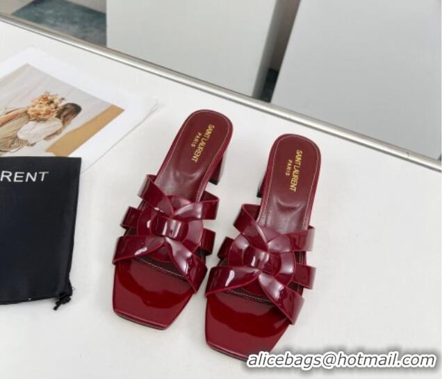 Grade Quality Saint Laurent Medium Heel Slide Sandals in Patent Leather 5.5cm Burgundy 324079