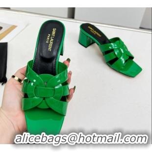 Purchase Saint Laurent Medium Heel Slide Sandals in Patent Leather 5.5cm Green 0324080