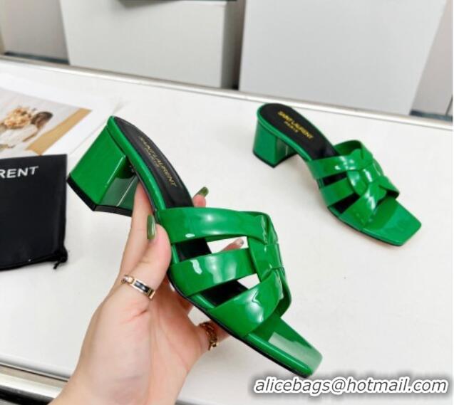 Purchase Saint Laurent Medium Heel Slide Sandals in Patent Leather 5.5cm Green 0324080