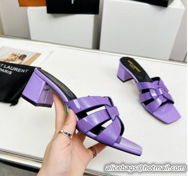 Good Looking Saint Laurent Medium Heel Slide Sandals in Patent Leather 5.5cm Purple 0324083